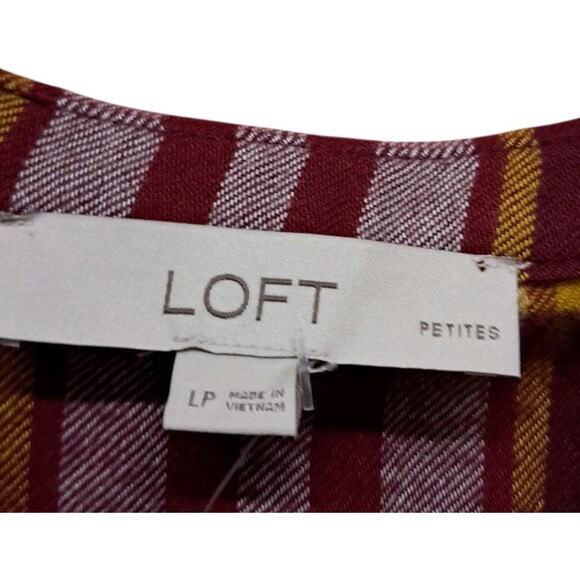 NWT Loft Dress Women's Large Petite Red‎ Mini Plaid Side Tie Flare Tiered Fall - Picture 8 of 13